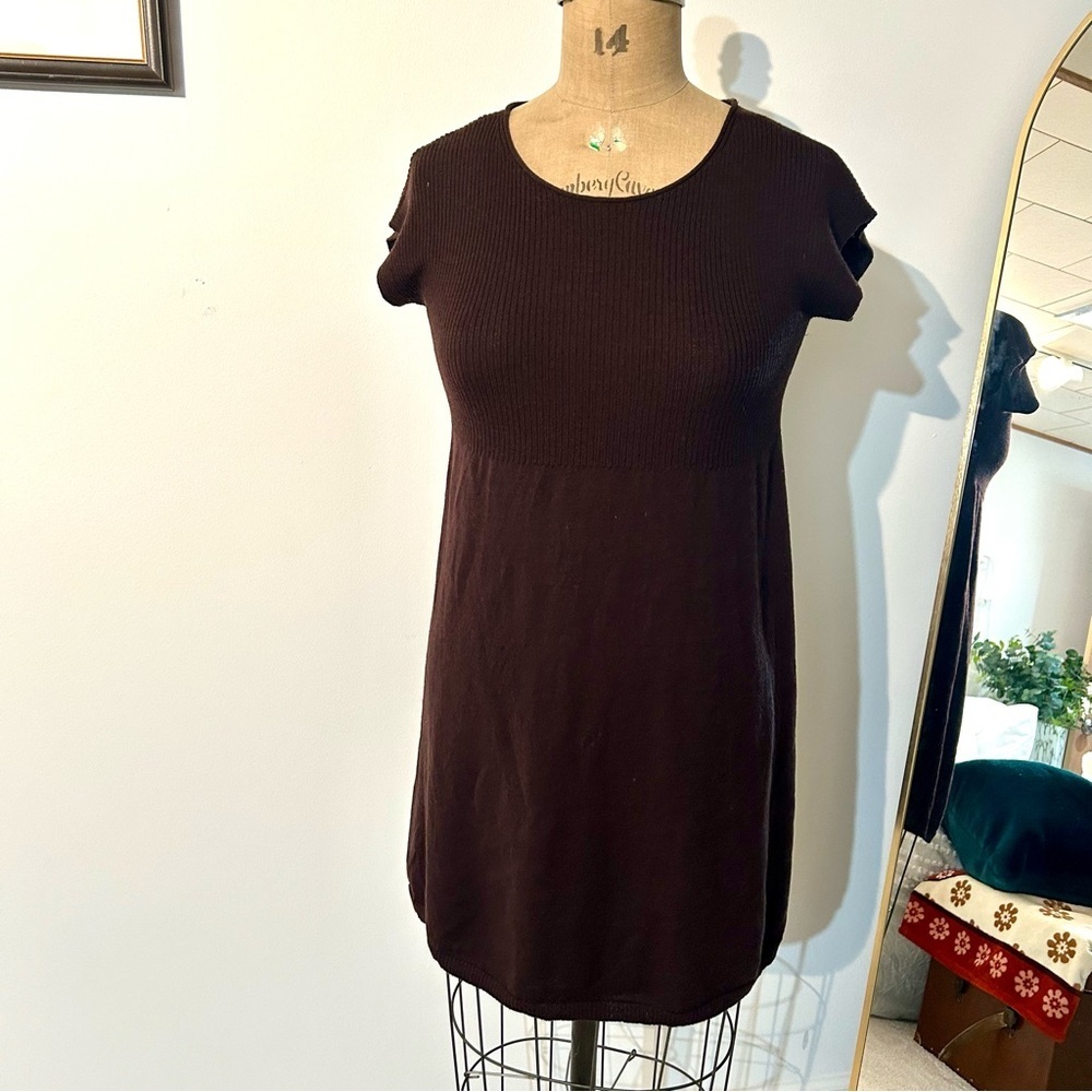 Eileen Fisher Women’s Dark Brown 100% wool Short Sleeve Sweater Dress Sz S